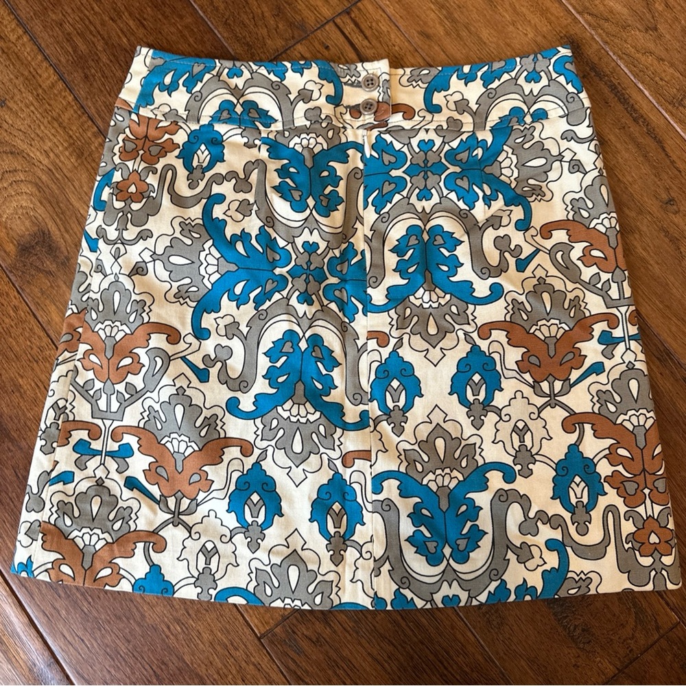 Nanette Lepore 2 Canvas Skirt Mini Small Retro Print Pleated Short USA made - Picture 3 of 5